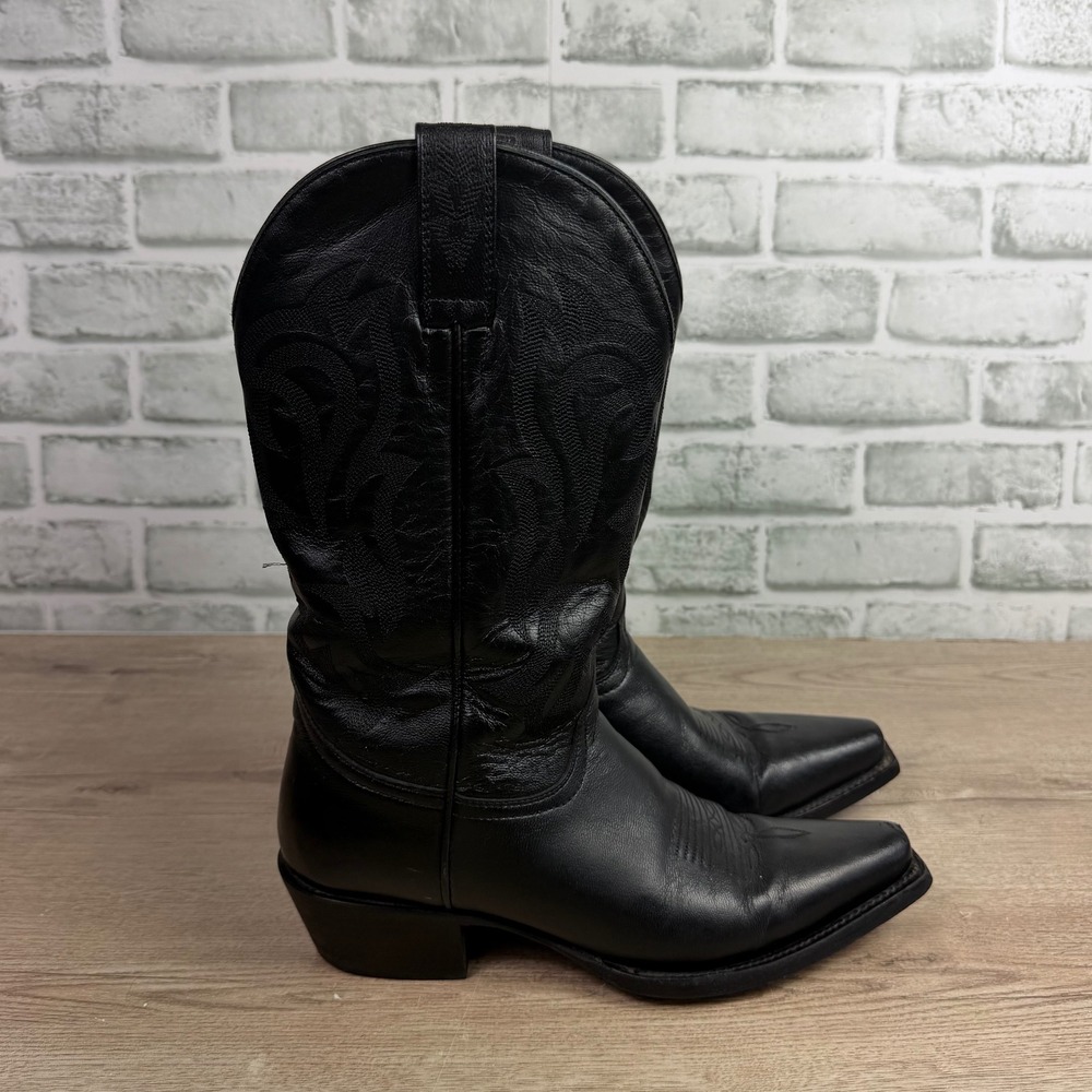 Shyanne Snip Toe Leather Western Cowboy Boots Black 8.5 M